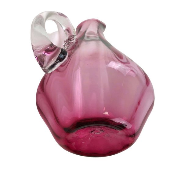 R. Foster Pink Blown Stretch Swung Glass Pitcher Handle Vase Home Decor Signed - Picture 5 of 10